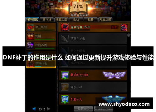 DNF补丁的作用是什么 如何通过更新提升游戏体验与性能